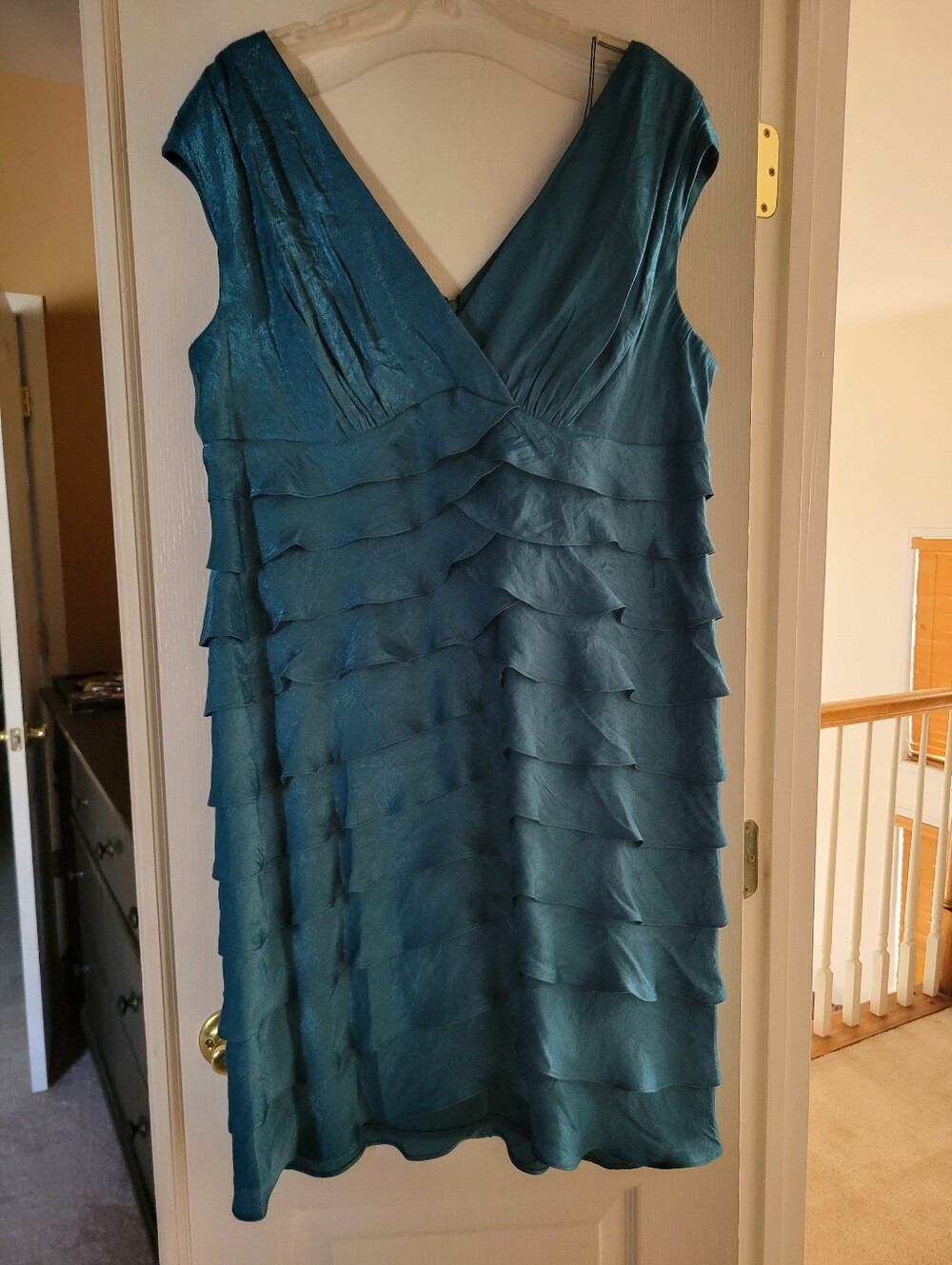 London Times Dress 18W Plus Size Teal Blue Tiered Ruffle Cocktail Wedding formal